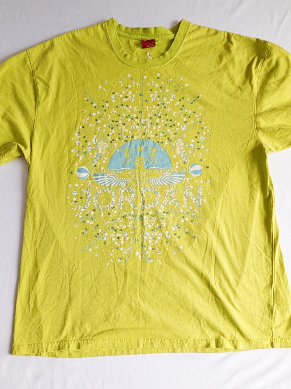 Vintage Nike Air Jordan T-Shirt Size XXL Chartreuse Green Teal Graphic Spellout